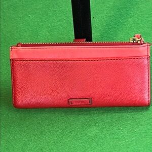 FOSSIL KEELY TAB LEATHER CLUTCH WALLET IN RED AND ORANGE